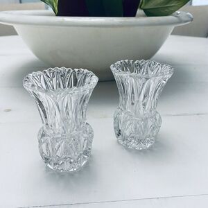 Vintage Princess House Lead Crystal Glass Bud Vase Toothpick Holder Set of 2